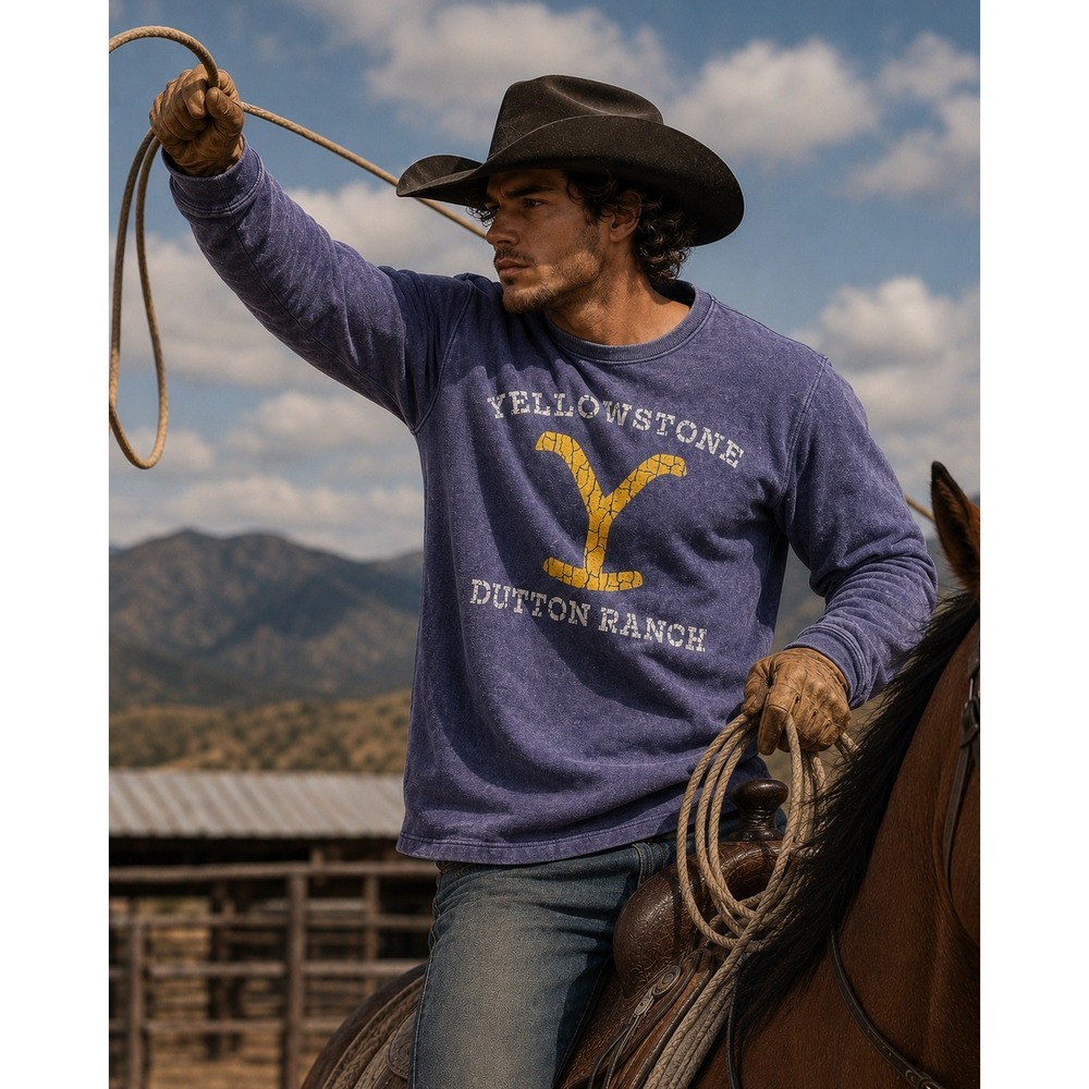 Yellowstone Dutton Ranch Sweatshirt‎ Mens 2XL Purple Vintage Wash Crewneck New